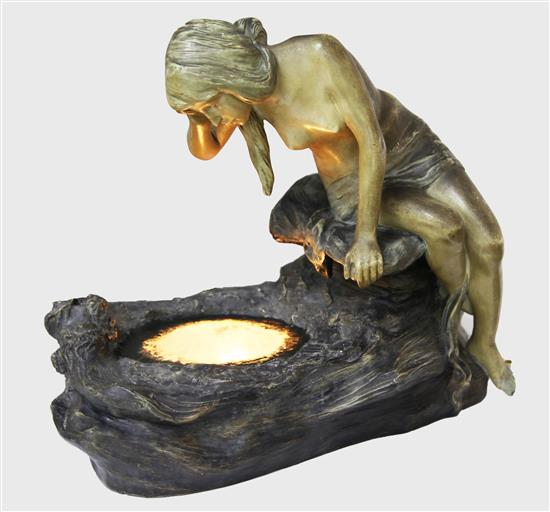 An Austrian Art Nouveau painted terracotta figural lamp, 17in.